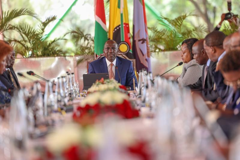 File image of President William Ruto charing a Cabinet Meeting at the Nakuru State Lodge.